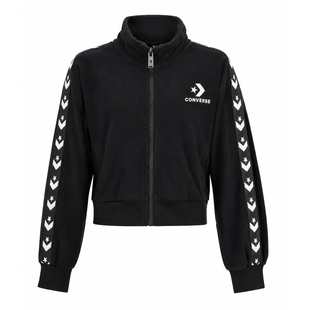 Converse Youth Large Black Velour Track Jacket Full Zip Logo Tape 3445
